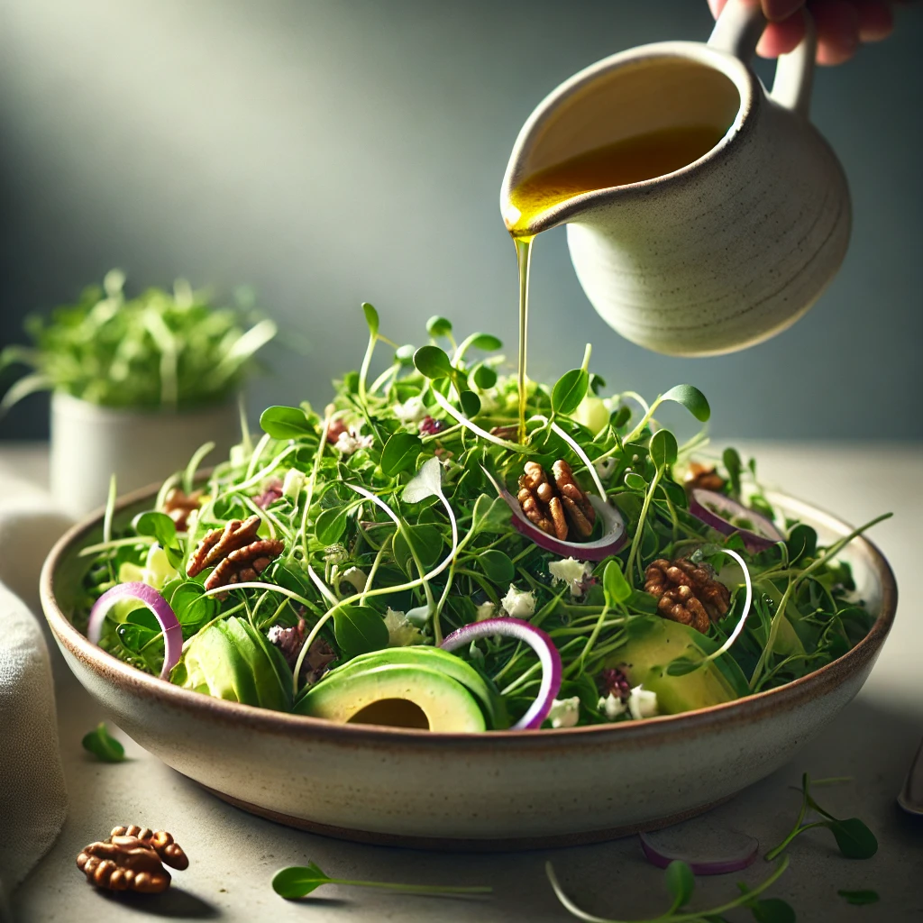 Ensalada de microgreens con vinagreta de cítricos
