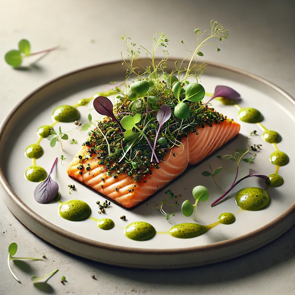Salmón al horno con microgreens de mostaza