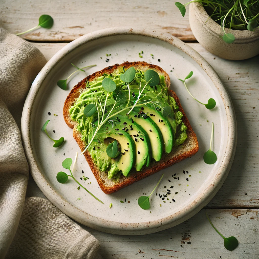Tostadas de aguacate con microgreens de rábano